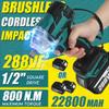 288VF Brushless Electric Impact Wrench 1/2 Lithium-Ion Battery 6200rpm 800 N.M Torque Wrench 110-240V