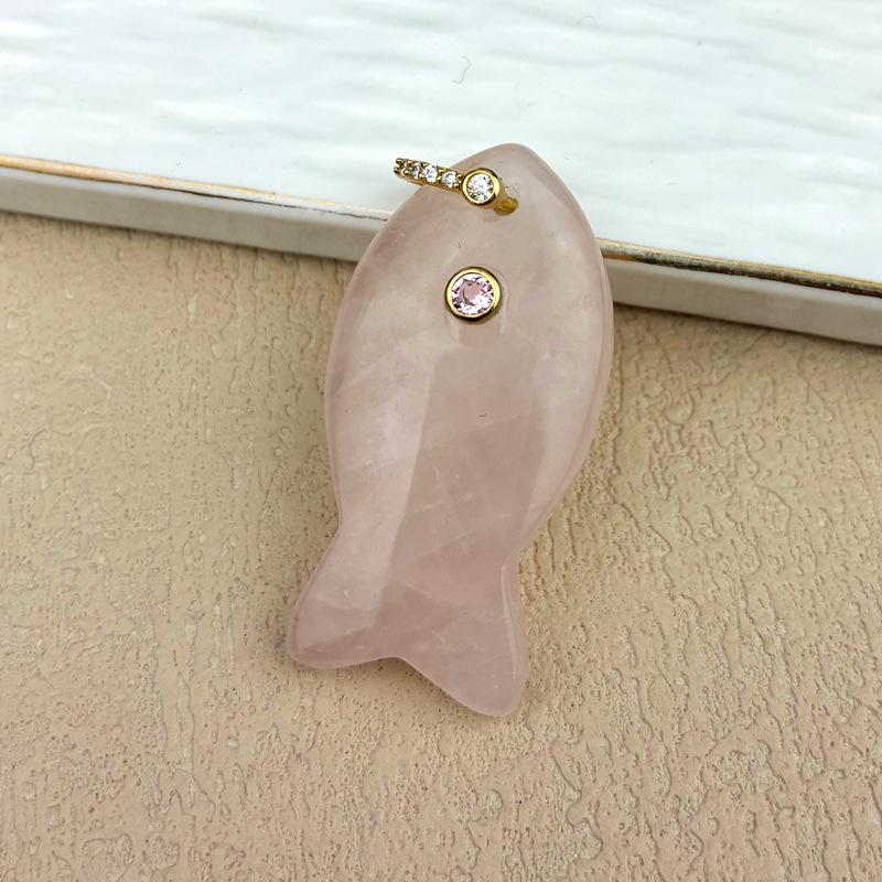 Natural Crystal Fish-Shaped Pendant: Red Agate, Lapis Lazuli, Tiger Eye, Jade Clavicle Chain