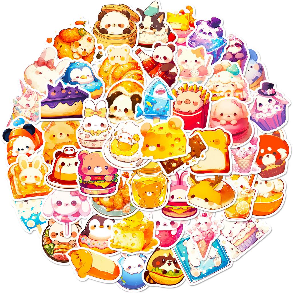 50 Cartoon Food Images Food Graffiti Stickers Japanese Ice Cream Cake Diy Luggage Water Cup Stickers