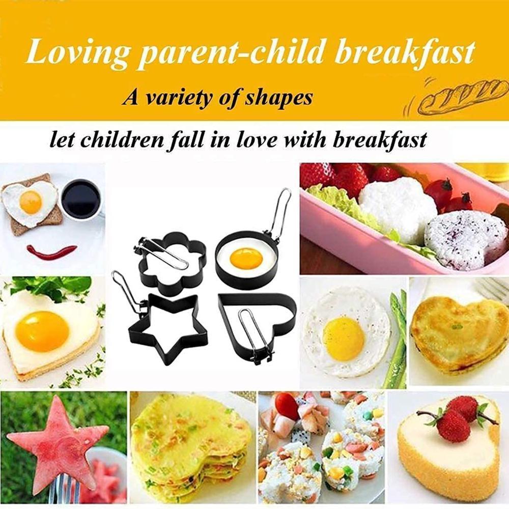 Egg Rings for Frying Eggs Stainless Steel Egg Cooking Rings with Anti-scald Handle Non-stick Egg Shaper Molds 4 Different Shapes