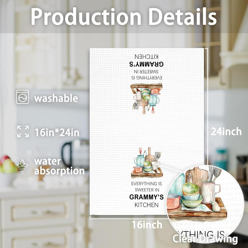 Grammy Gifts for Grandma Kitchen Towels -Gifts for Grammys Mothers Day Hand Towels, Sweeter in Grammy's Kitchen Decorative Dish Tea Towel, Grammys