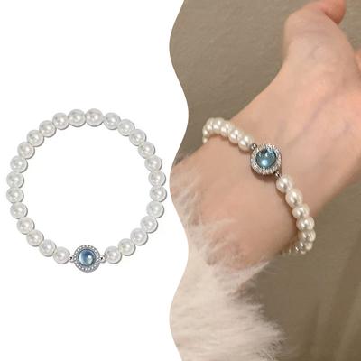 Elegante pulsera de perlas de imitación retro con temperamento de lujo, cadena delicada, diseño de nicho, pulsera de perlas azules