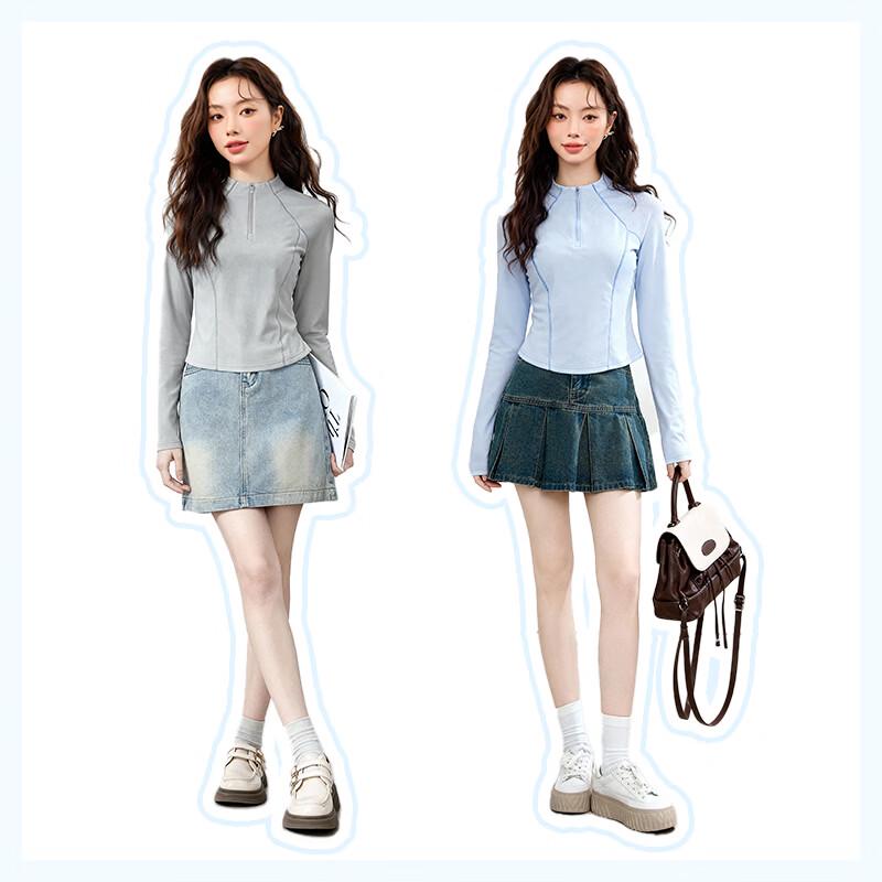 MJ STYLE Women's Half-Zip Quick-Dry Long Sleeve T-Shirt