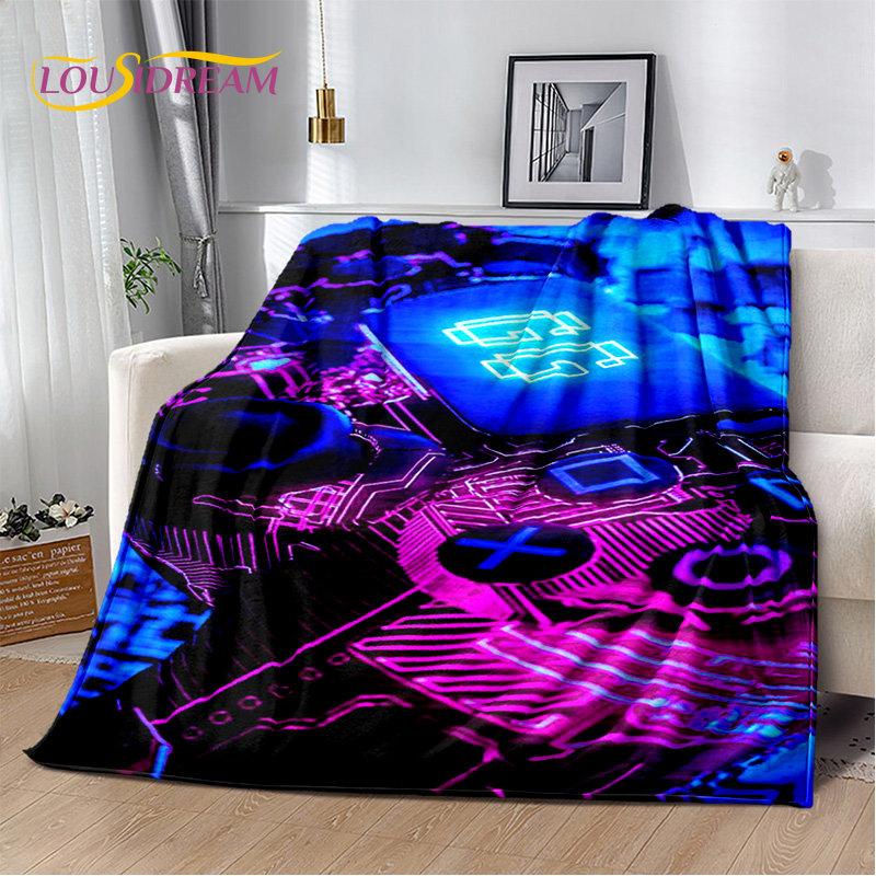 Cartoon-Gamer-Gamepad-Game-Over-weiche Plüschdecke, Flanelldecke, Überwurf, Deckenbezug für Wohnzimmer, Schlafzimmer, Betten, Sofa, Picknick