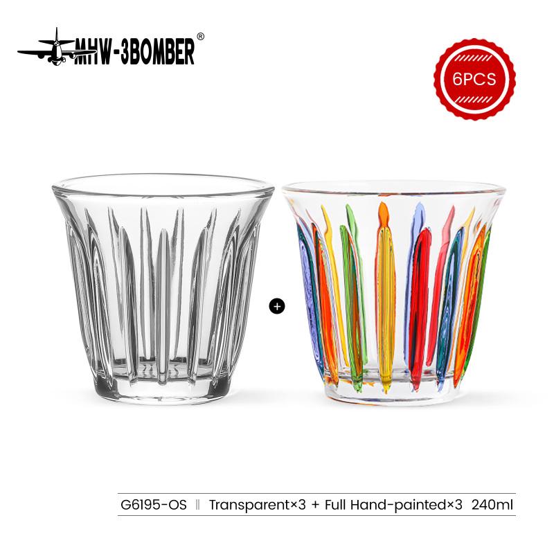MHW-3BOMBER 6PCS Set Small Glass Cups 90ml/240ml Drinking Glasses Latte Glasses for Espresso Glass Cup Cafe Bar Gifts for Women
