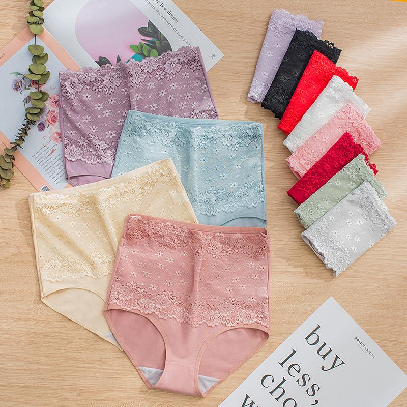 5pcs/pack High Waist Briefs Panties Women Sexy Lace Underwear Plus Size Bamboo Cotton Panties