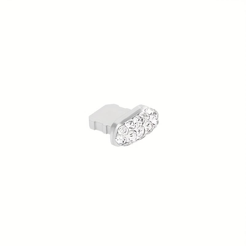 1pc Colored Rhinestone Metal Dustproof Charger Base Plug Cover, Artificial Diamond Charm Charging Port Protector