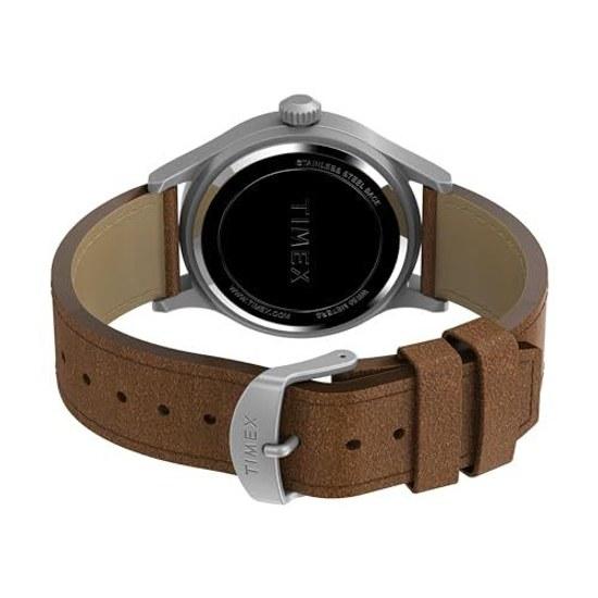 Orologio da polso Timex Expedition Scout da uomo cassa 40 mm color argento quadrante verde cinturino in pelle marrone Taglia 40