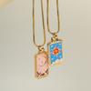 Tarot Necklace Colored Dripping Oil Square Pendant Collarbone Chain Box Chain