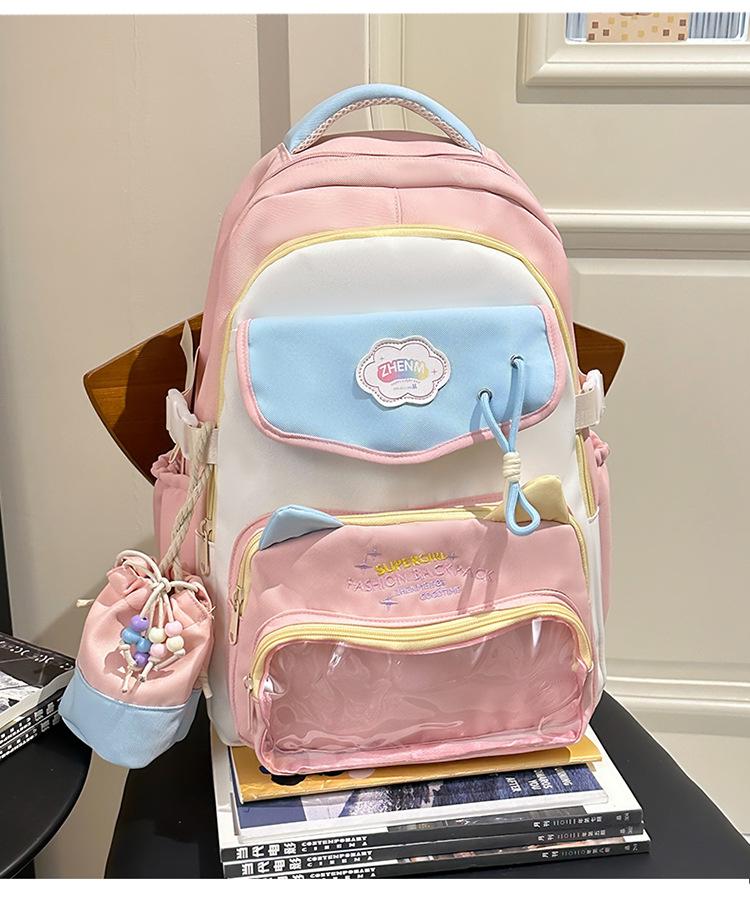 School bag 2025 high value contrasting colors large capacity dopamine middle and high school student school bag versatile cute sweet backpack