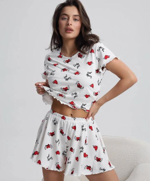

European and American loungewear women s short-sleeved white striped leggings shorts letter-printed T-shirt women s pajamas S