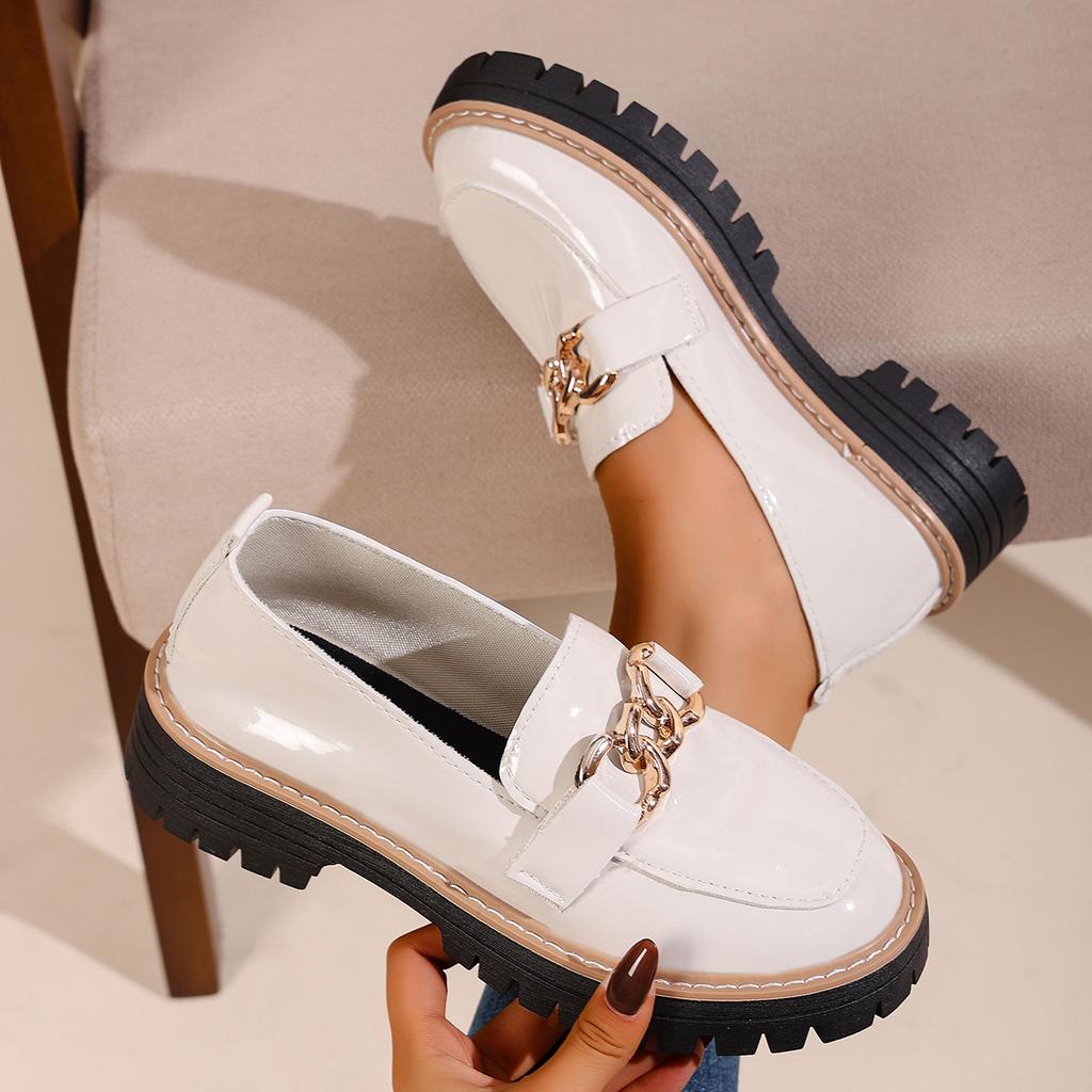 Neuer Stil Metall Schnalle Einzelne Schuhe, Übergroße Retro Loafer mit dicker Sohle