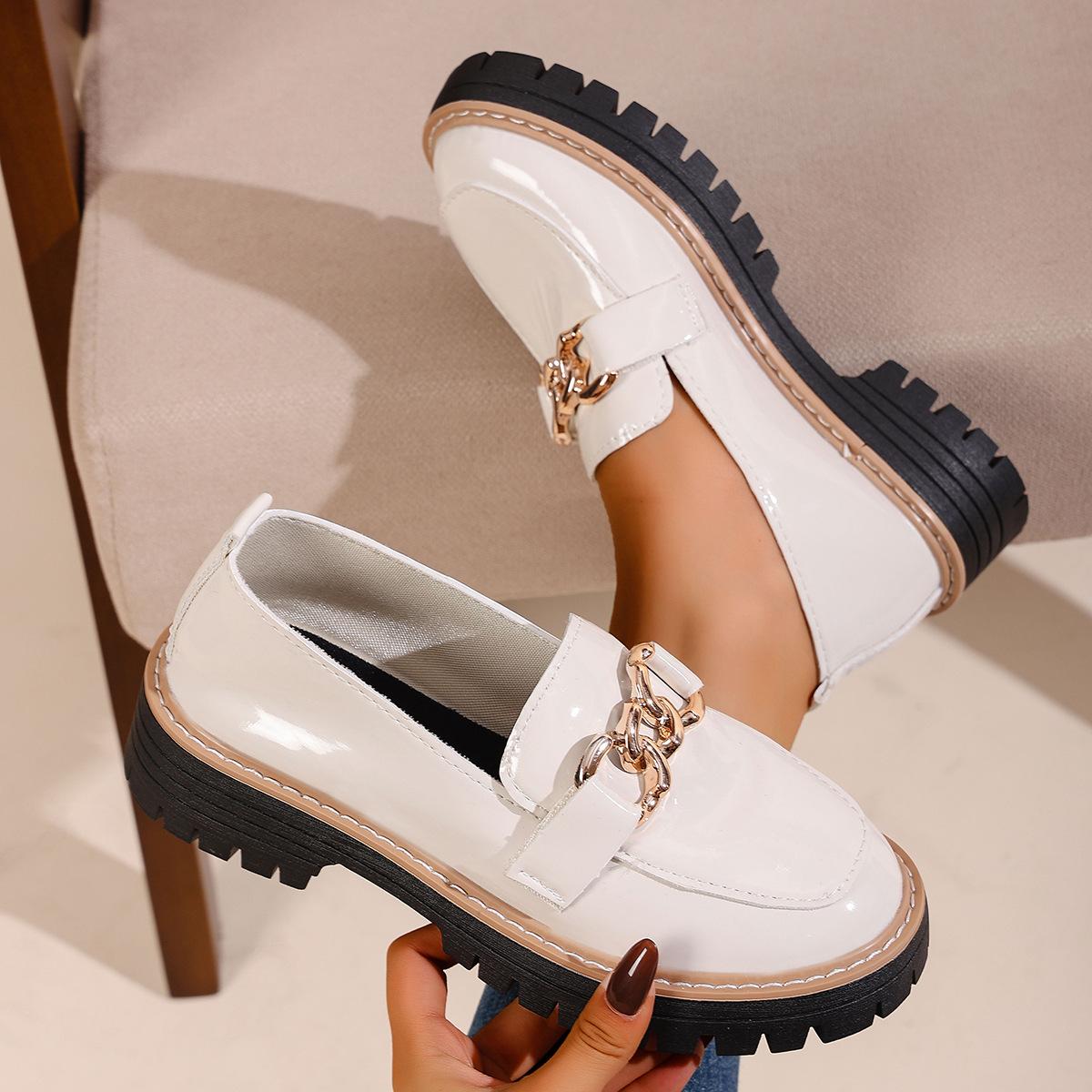 

Туфли с металлической пряжкой нового стиля, ретро лоферы на толстой подошве больших размеров 43 бежевый