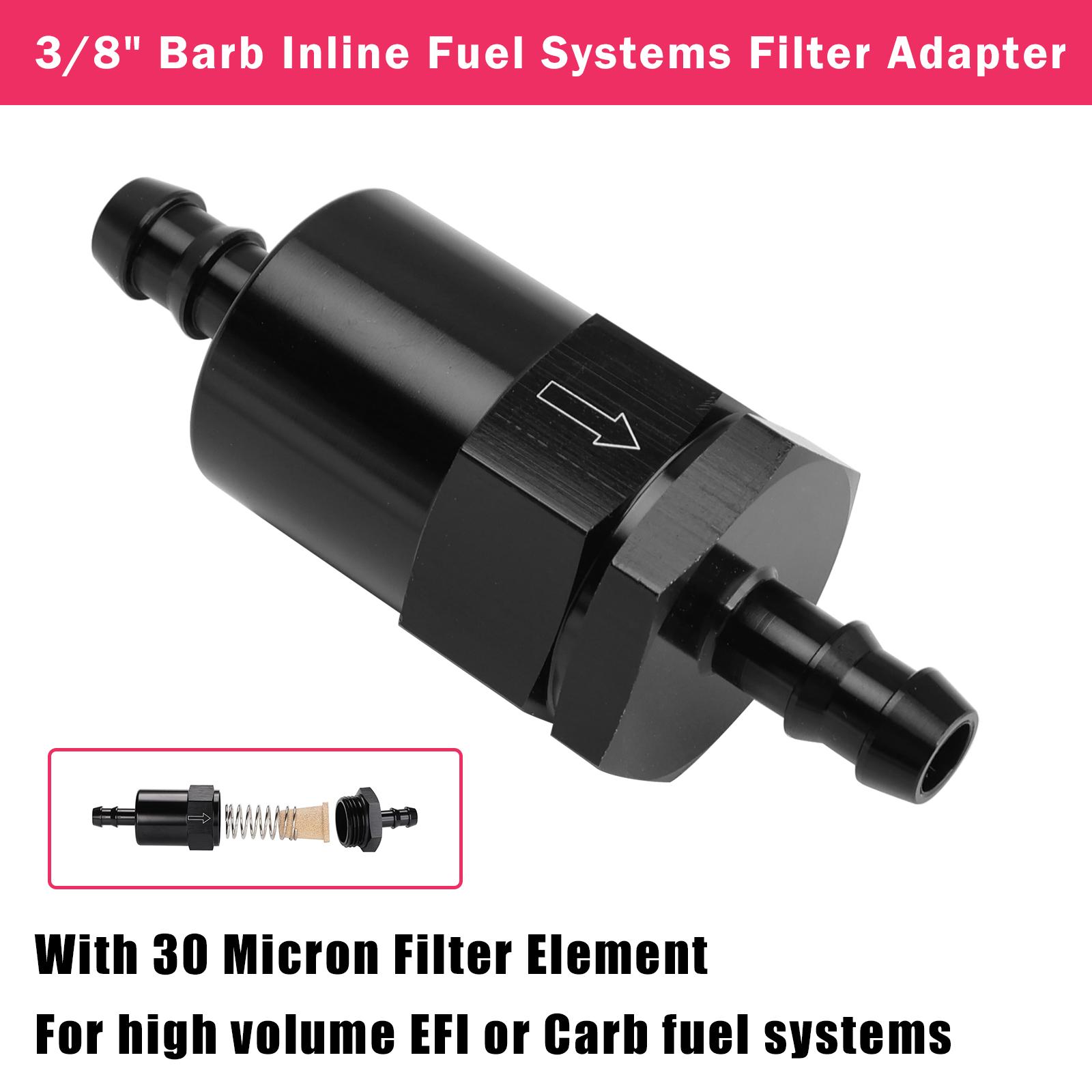 

Black Inline EFI Fuel Systems Filter Adapter 3/8 Barb With 30 Micron Filter Element
