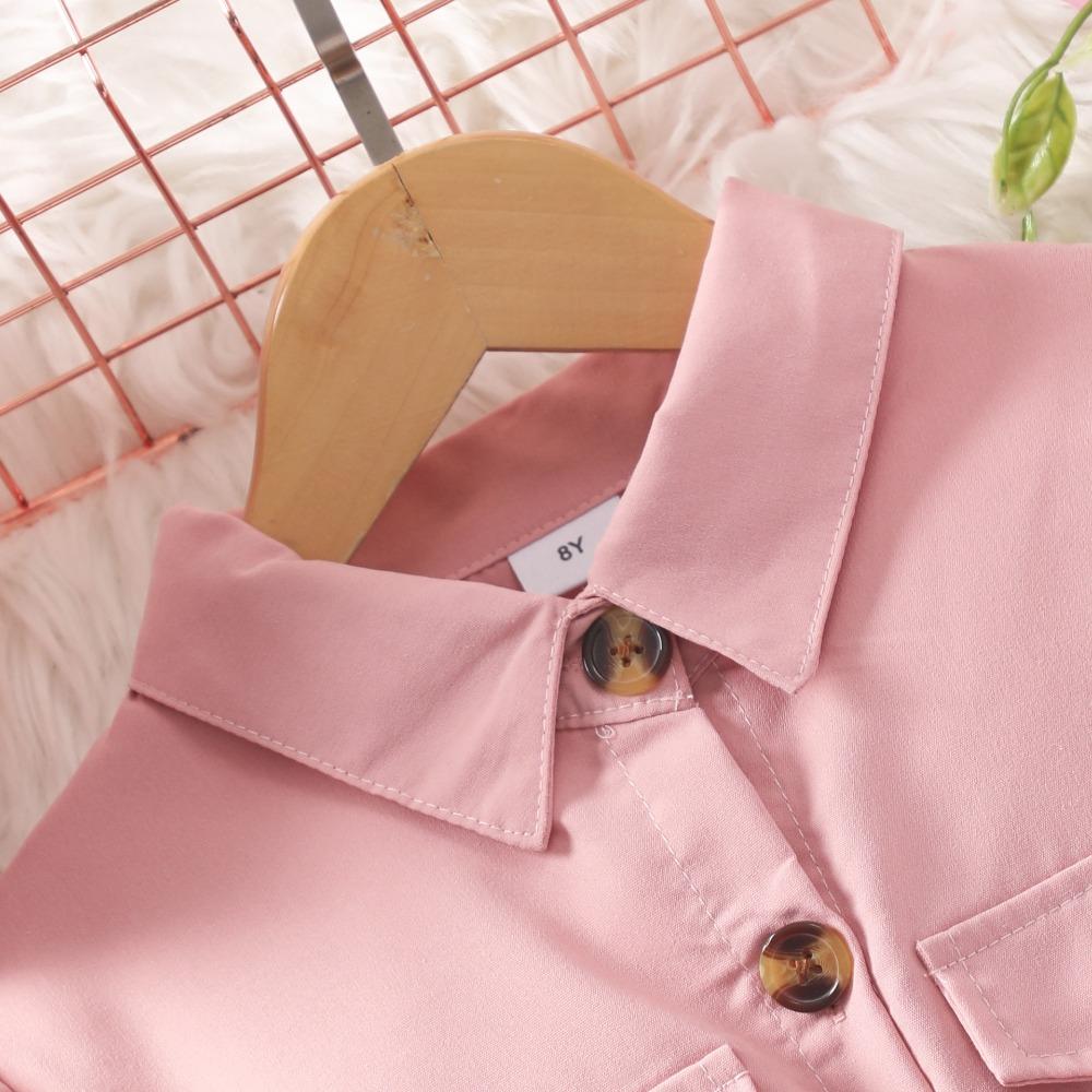 Girls' Long-Sleeved Long Dress 8-12 Years Autumn/Winter Long Dress with Collar Solid Colour Includes Belt and Hat