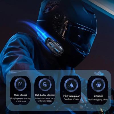 D3X Motorcycle Helmet Bluetooth Headset Wireless 5.4 Noise Cancellation 600m Intercom Unlimited Number of People with Waterproof
