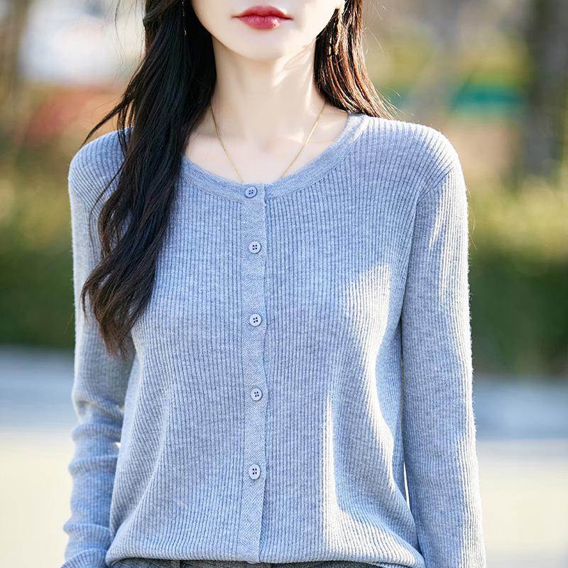 Women's Lightweight 50% Wool 50% Mulberry Silk Cardigan - 4-Season Versatile Knitwear for All-Year Comfort & Style