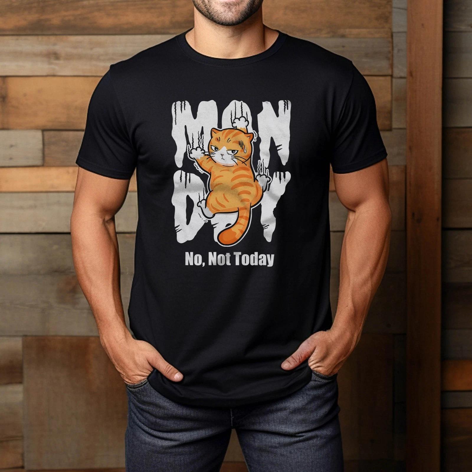 FunnyOrange Tabby Cat Scratching Monday No Not Today T-Shirt S