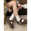 One-word Mary Jane fluffy shoes, winter outer wear velvet warm single shoes, thick-soled gray Birkenstocks