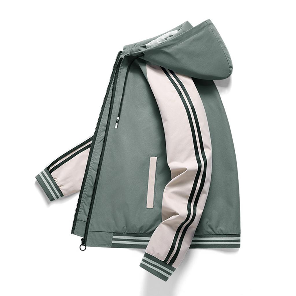 Men's Trendy Colorblock Hooded Zipper Jacket Casual Sports Long Sleeved Coat
