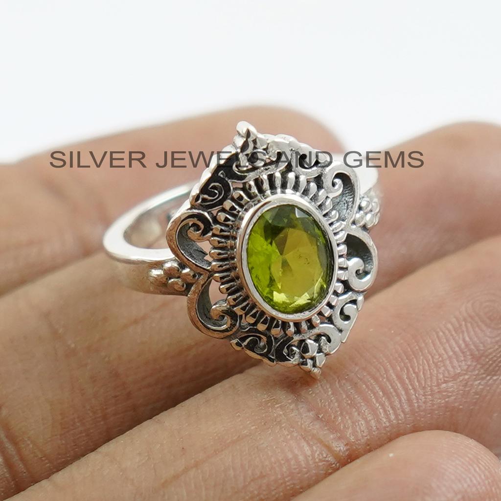 Oval Peridot Ring: Handmade 925 Sterling Silver Adjustable Band