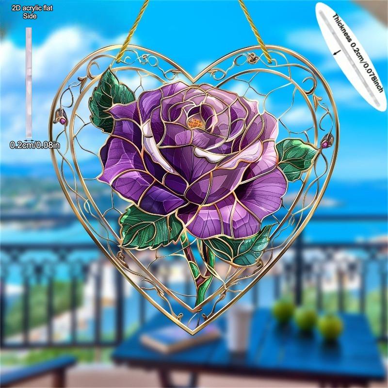 Attrape-soleil Cœur Rose Violet, Parfait pour la Maison et le Porche, Cadeau Idéal pour les Femmes, Style Bohème, Design Détaillé des Pétales, Décoration Attrape-soleil pour Tous