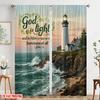 2pcs 2D flat printing Curtain Lighthouse Ocean Wave God Polyester Fabric Without Electricity Festive Curtains Perfect for gold