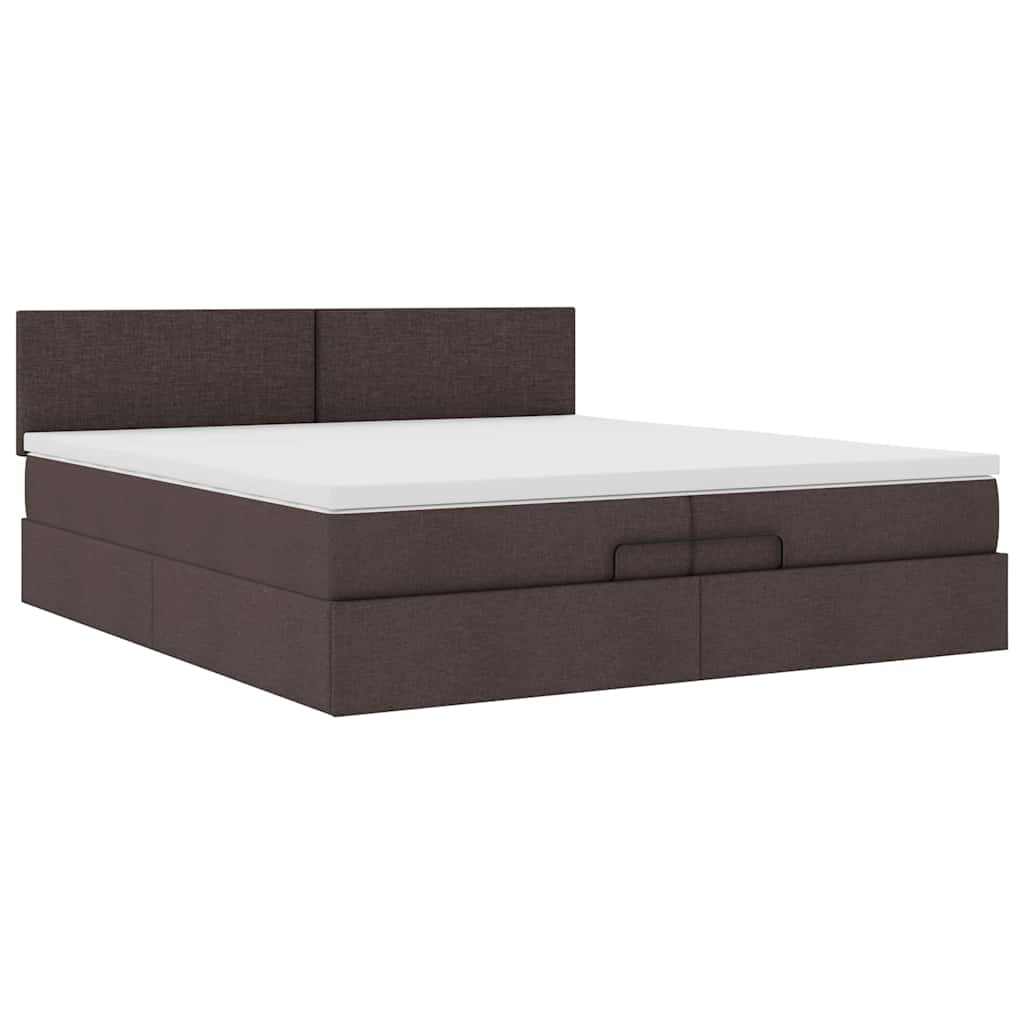 Ottoman Bed with Mattresses & LEDs Dark Brown 200x200 cm Fabric