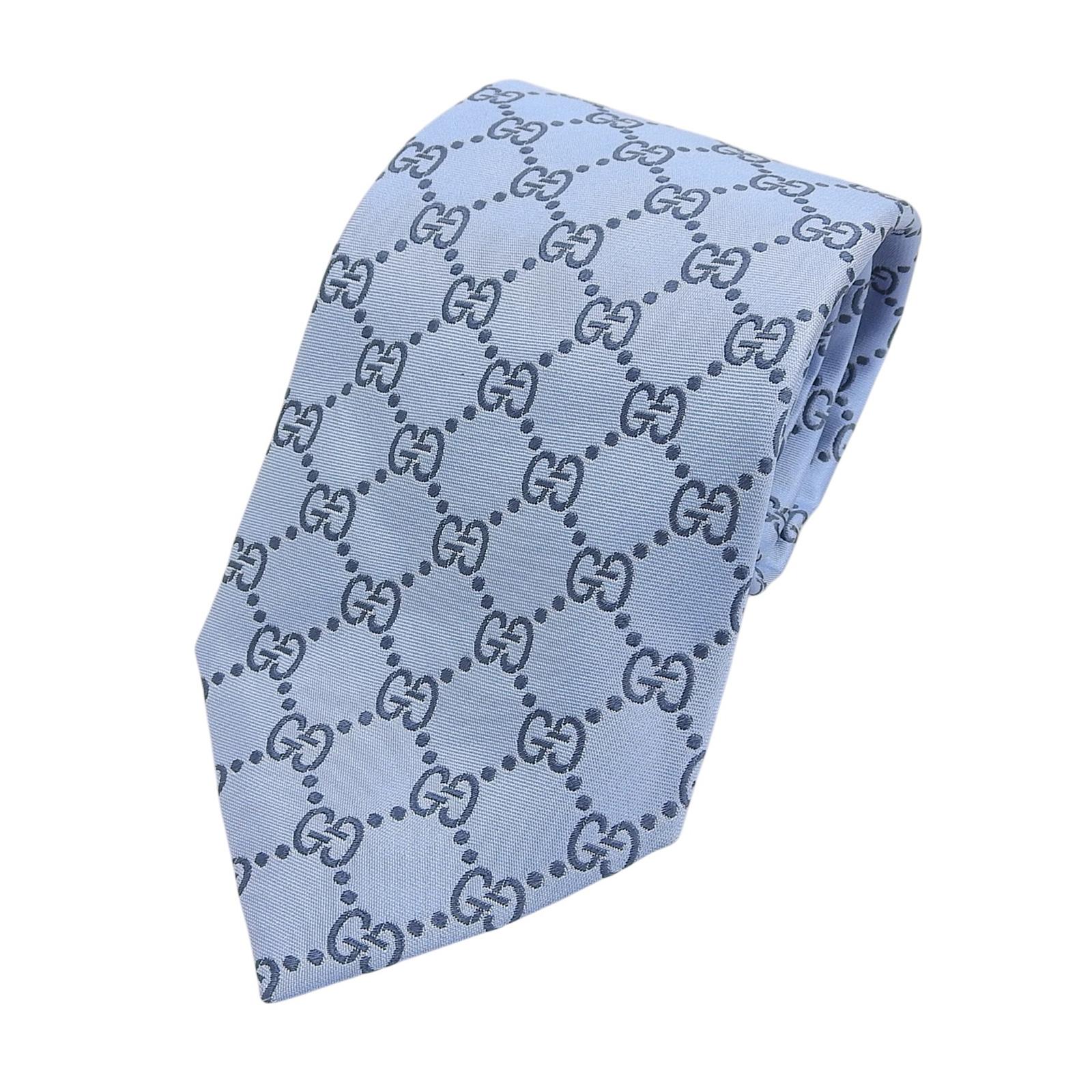 Excellent GUCCI tie GG pattern Light blue silk mens 201003 Used