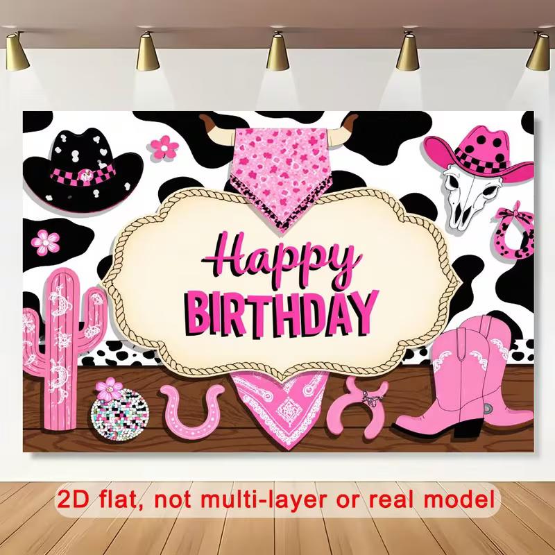 2D Mädchen Western Party Fotoautomaten Hintergrund mit Kuhmuster und Stiefeln
