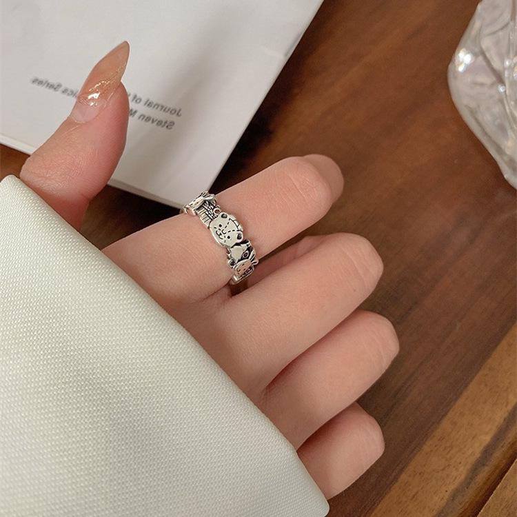 

Women s S925 Silver Open Finger Ring: Little Bear, Rabbit & Christmas Tree Design Adjustable