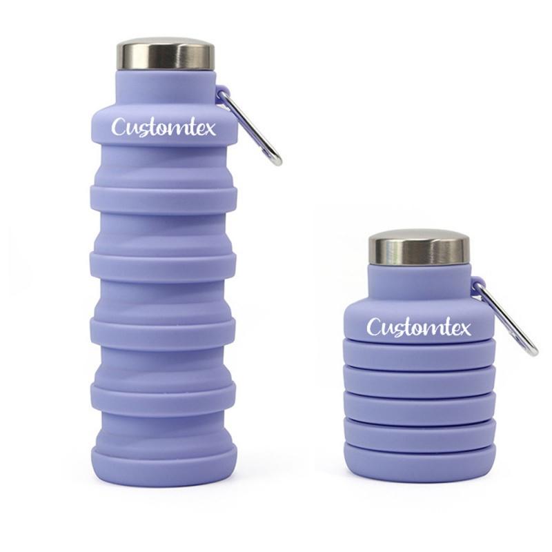 Personalized Round Foldable Water Bottle Custom Text Retractable Silicone Bottle Leakproof Lightweight for Travel Outdoor Sports