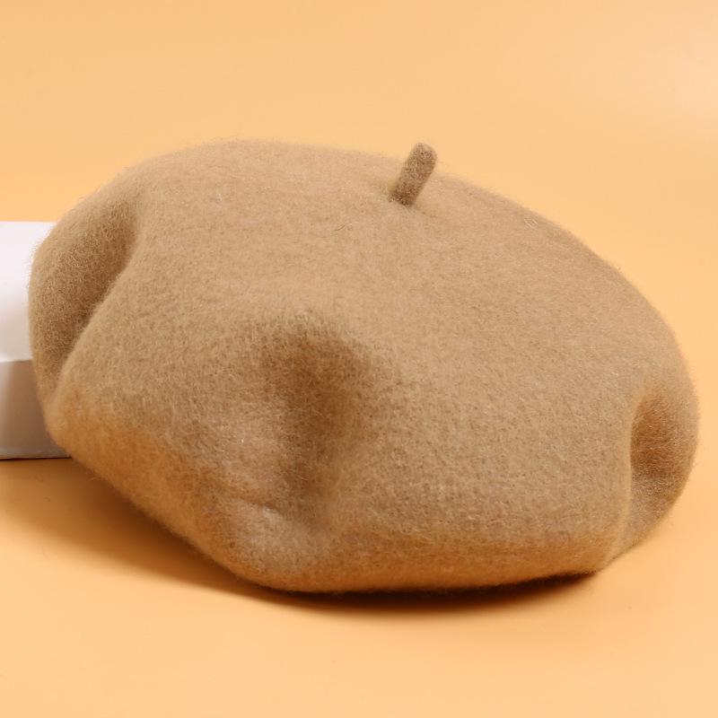 

Теплый берет художника в корейском стиле с грибком - Женская осенне-зимняя однотонная повседневная шляпа M (56-58cm)