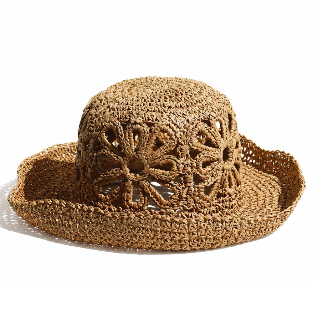 Flower Handmade Fisherman Hat Straw Material Sun Hat Fashion Panama Straw Hat  Beach