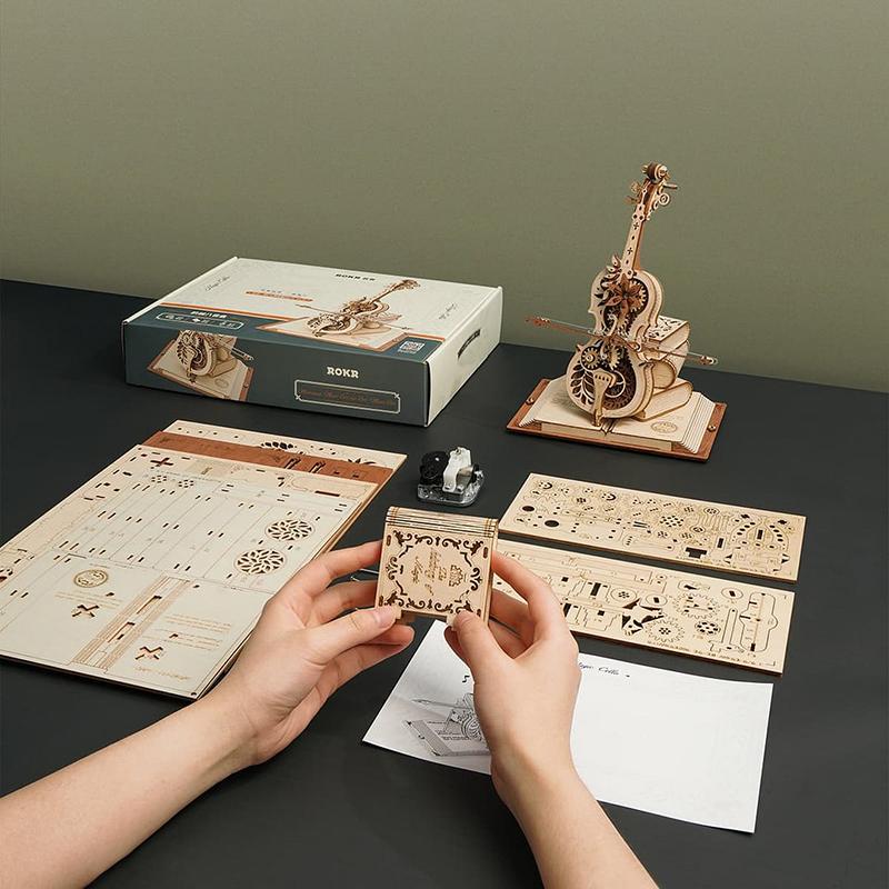 Robotime US Warehouse DIY Assemble Toys AMK63 Magic Cello Music Box Model Kits 3D Wooden Puzzle for Drop Shipping 101~500