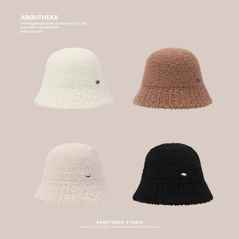 Autumn and Winter Lamb Wool Hat for Women Knitted Fisherman Hat Fashionable Casual Face Small Bucket Hat Warm Basin Hat Trendy