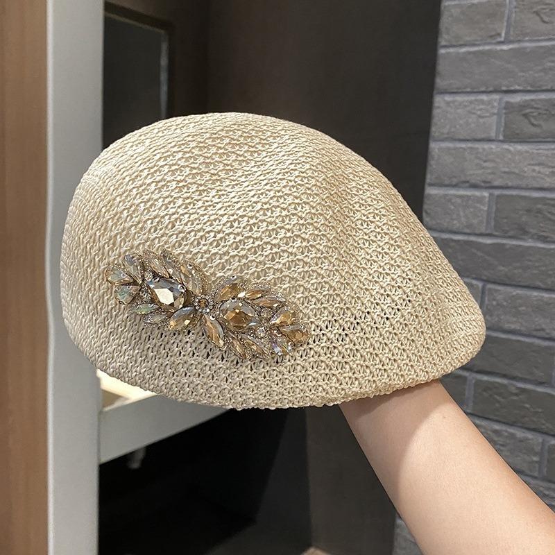 1 Piece of Vintage Rhinestone Knitted Beret, Elegant and Versatile. Vintage Party Rhinestone Design with Premium Texture