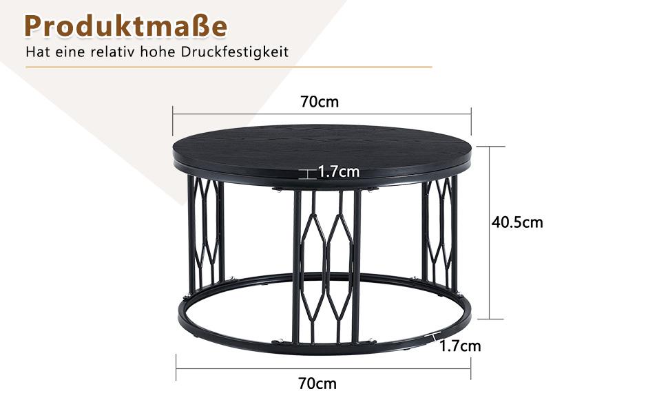 Mesa de Centro Redonda con Tapa Efecto Madera y Marco Metálico, Mesa Moderna para Sala de Estar con Marco Geométrico de Hierro, Mesa Auxiliar Redonda Resistente, aprox. 70x40.5 cm