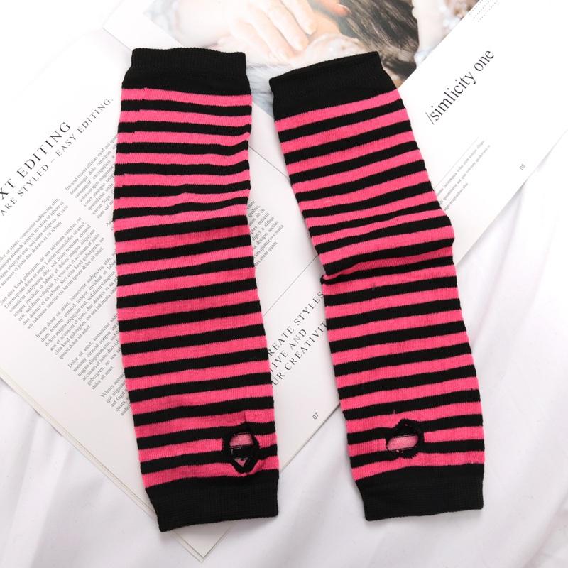 Punk Winter Warm Long Sleeves Gloves Goth Men Women Fingerless Stripe Hip-Hop Knitted Elbow Mittens Elastic Outdoor Warmer Arm