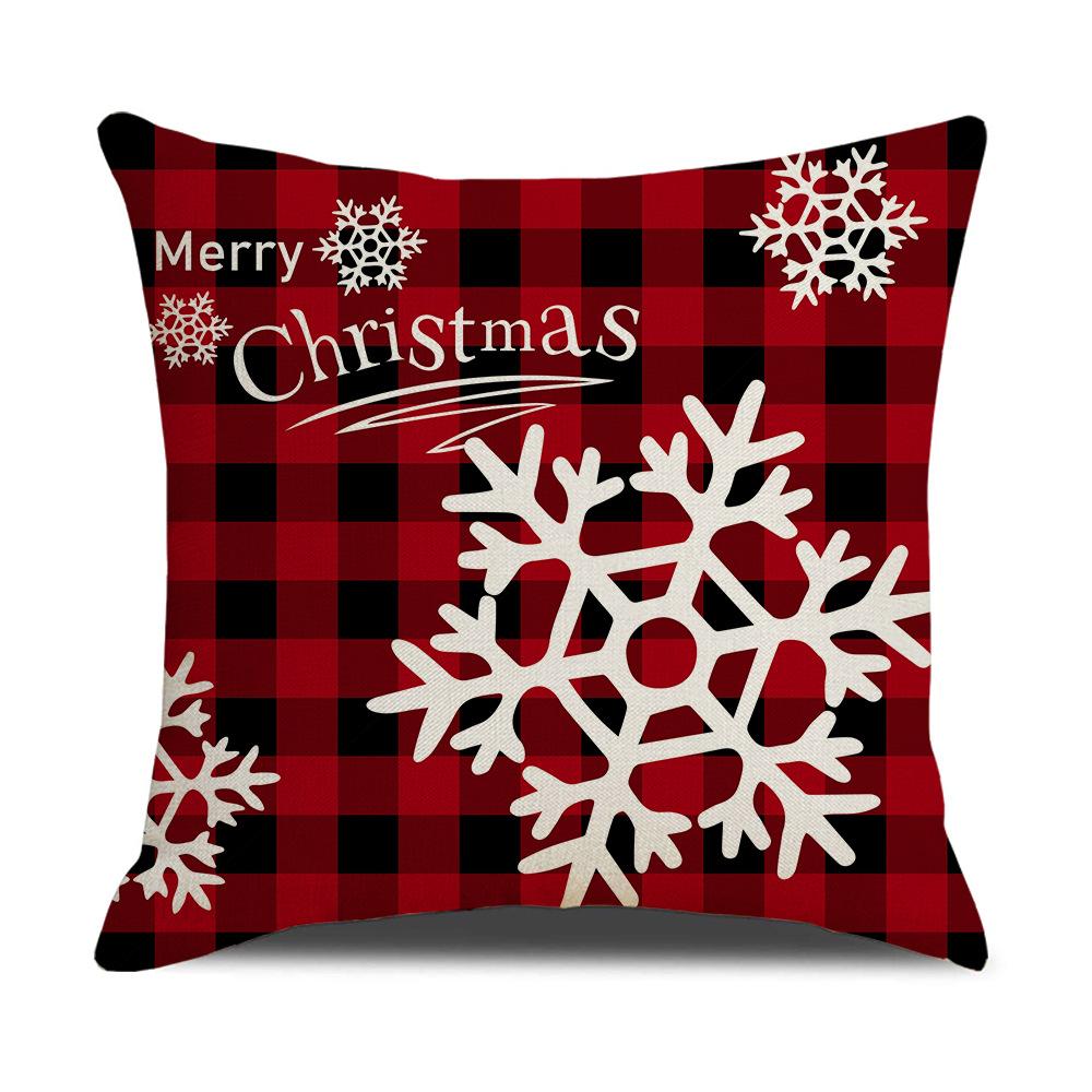 Red and Black Christmas Throw Pillow Cover Linen Print Christmas Elk Sleigh Pillow Sofa Cushion Cover
