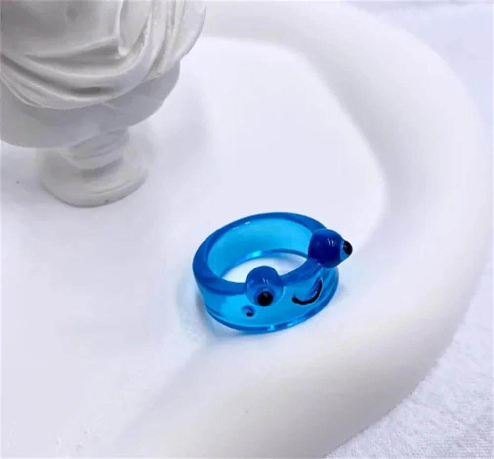 Cute Smile Frog Transparent Rings for Women Girls Funny Personality Wholesale Cartoon Animal Kawaii Ring Fashion Jewelry Gifts