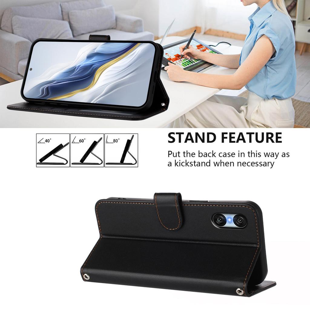 For Sony Xperia 10 VI Leather Case Wallet Stand Phone Cover with Wrist Strap