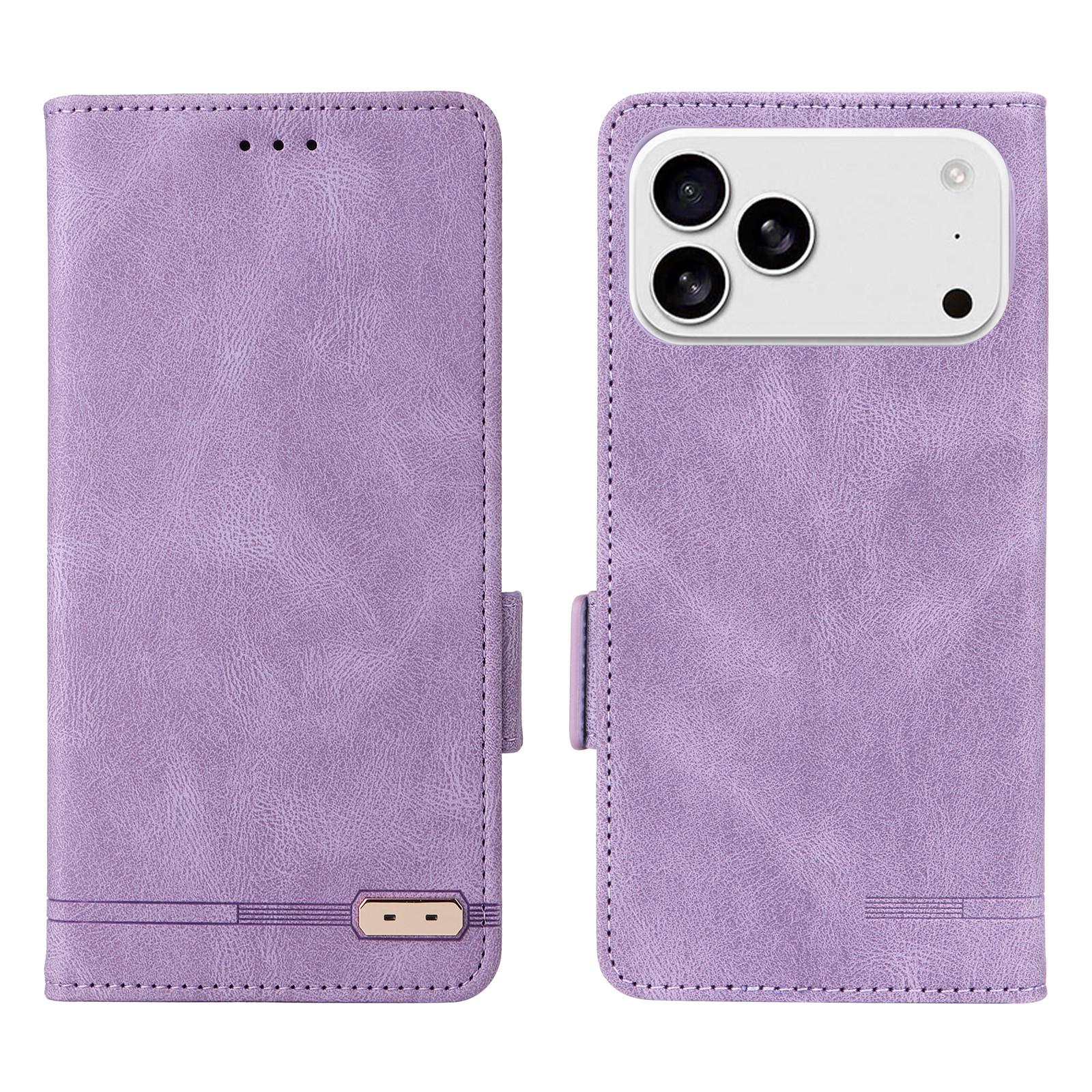 

For iPhone 17 Pro Case Leather Wallet Flip Phone Cover with Hardware Decor Purple