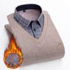 Men's Long-sleeved Pullover Embroidered Sweater Plush Thickened Thermal Casual Knitted Sweater Shirt