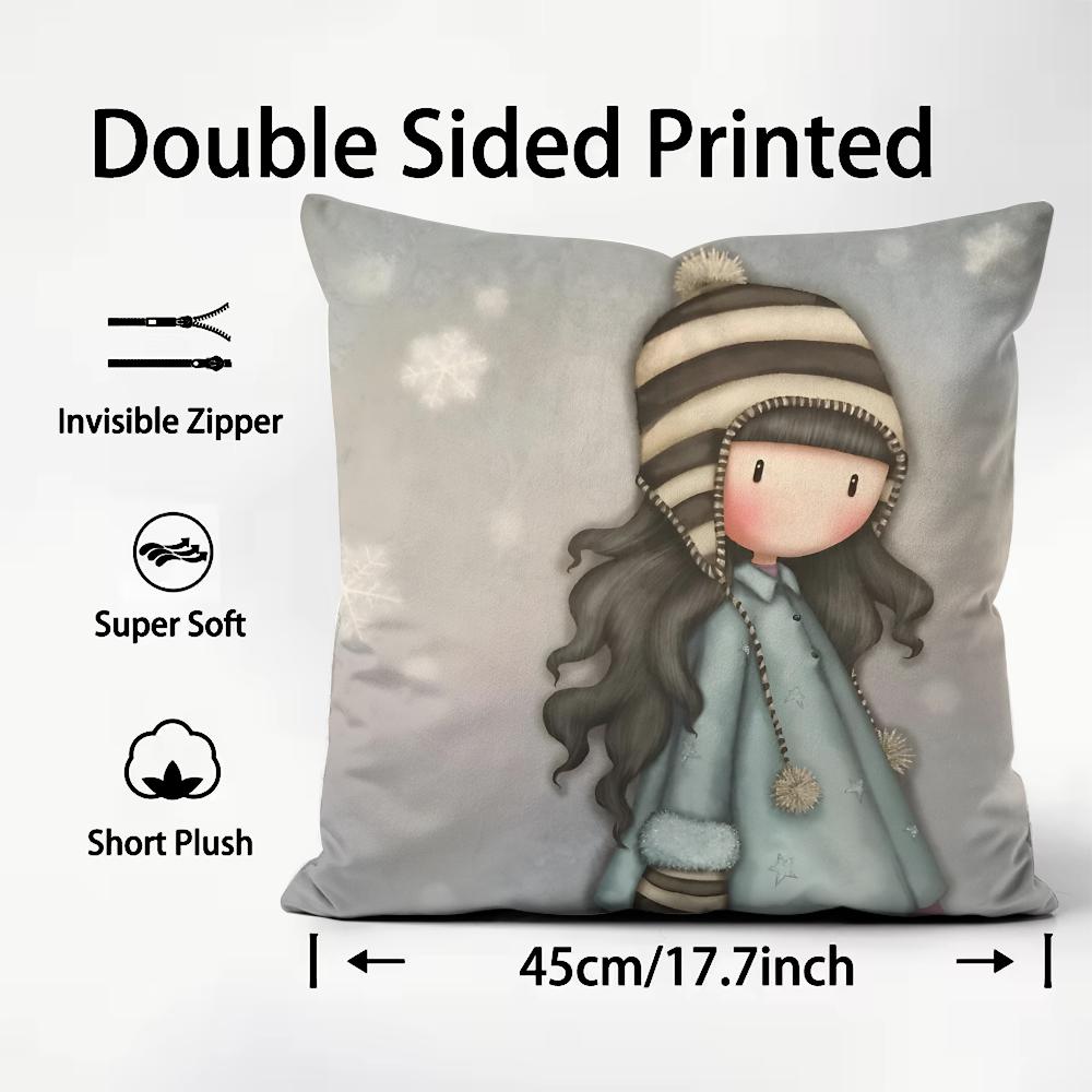 

SSantoro GGorjuss Cartoon Cushion Cover Plush Fabric Soft DoubleSided Printed Sofa Warm Winter Home Child Gift Pillow Case 30x30cm