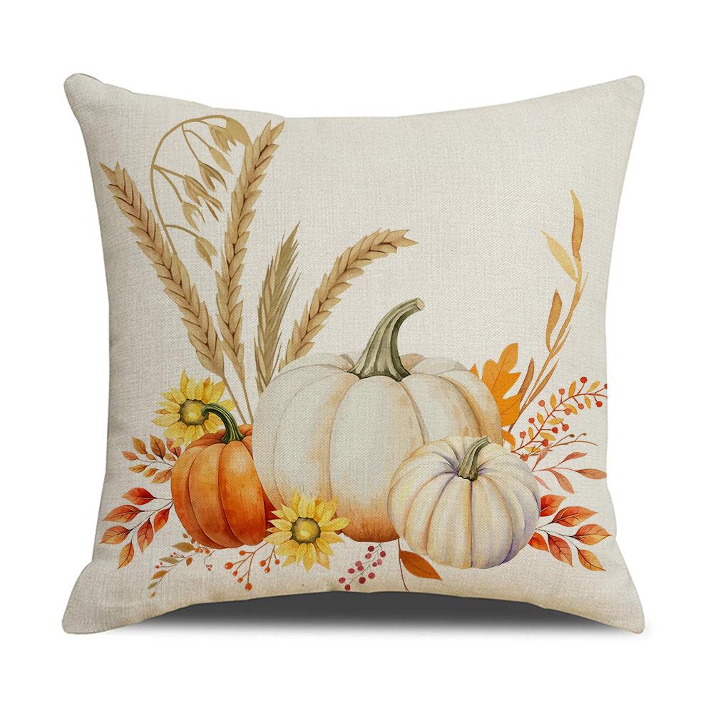 Harvest Festival Pumpkin Ear Pillow Cover Bow Letter Linen Sofa Decorative Cushion Cover