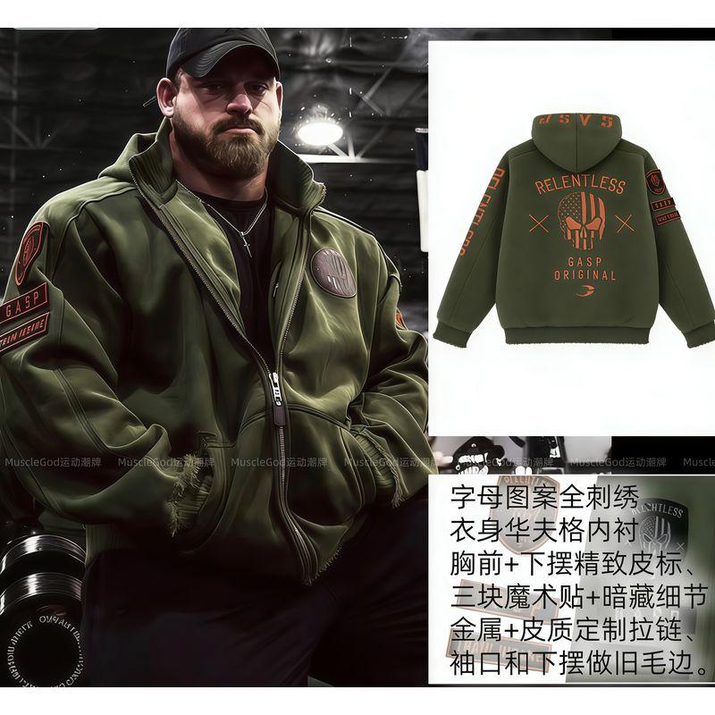 Gp New Orange Large Logo Embroidered Training Thickened Warm Classic European and American Style Fitness Training Hoodie Trendy Jacket