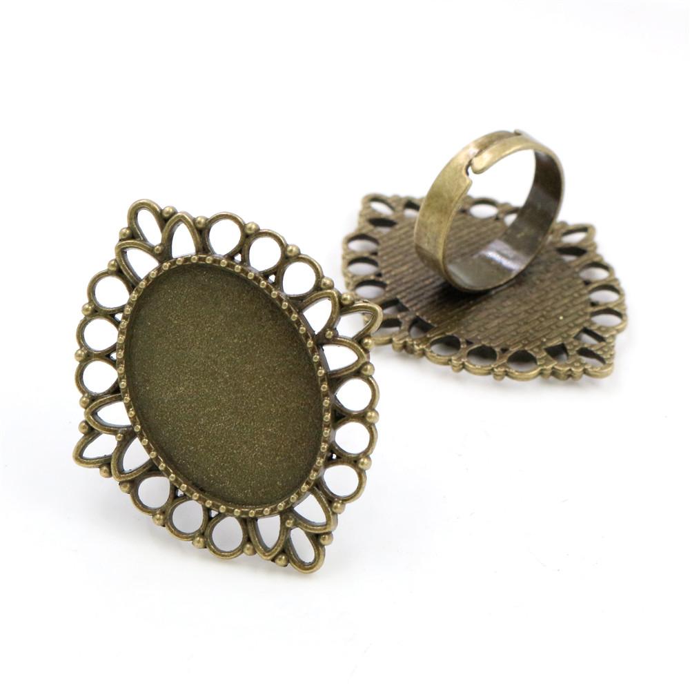 18x25mm 5pcs Antique Silver Plated/ Bronze/Black Brass Oval Adjustable Ring Settings Blank/Base,Fit 18x25mm Glass Cabochons