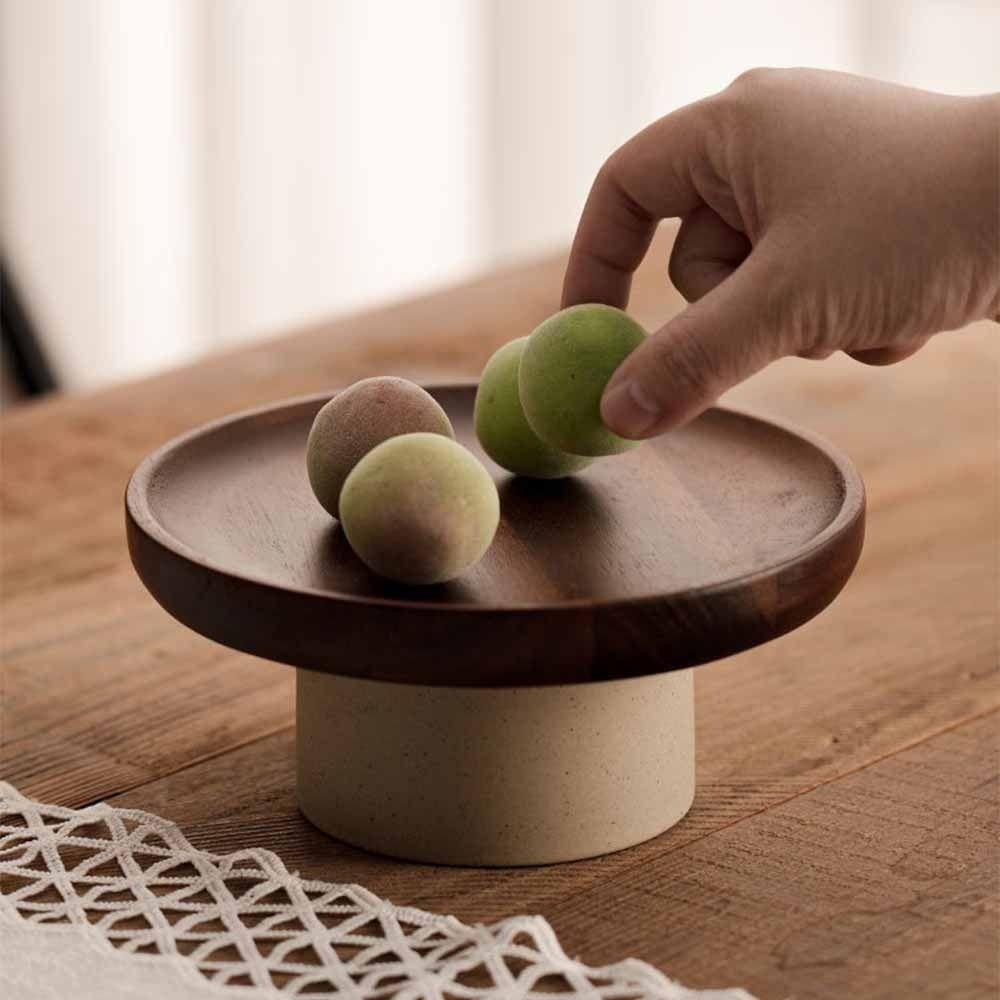 Round Wood Cake Stand Vintage Tabletop Fruit Candy Tray High Feet Fruit Plate  Party Display