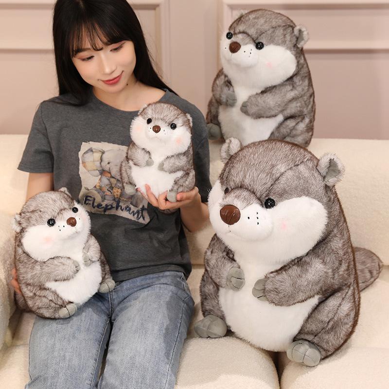 Cute Artificial Otter Doll Plush Toy Gray Little Otter Doll Children Soothing Doll Birthday Gift